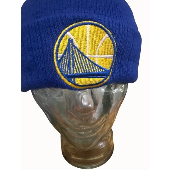 Golden State Warriors Beanie Adidas Hardwood Classics Pom Knit Hat Blue & Yellow - Picture 3 of 6